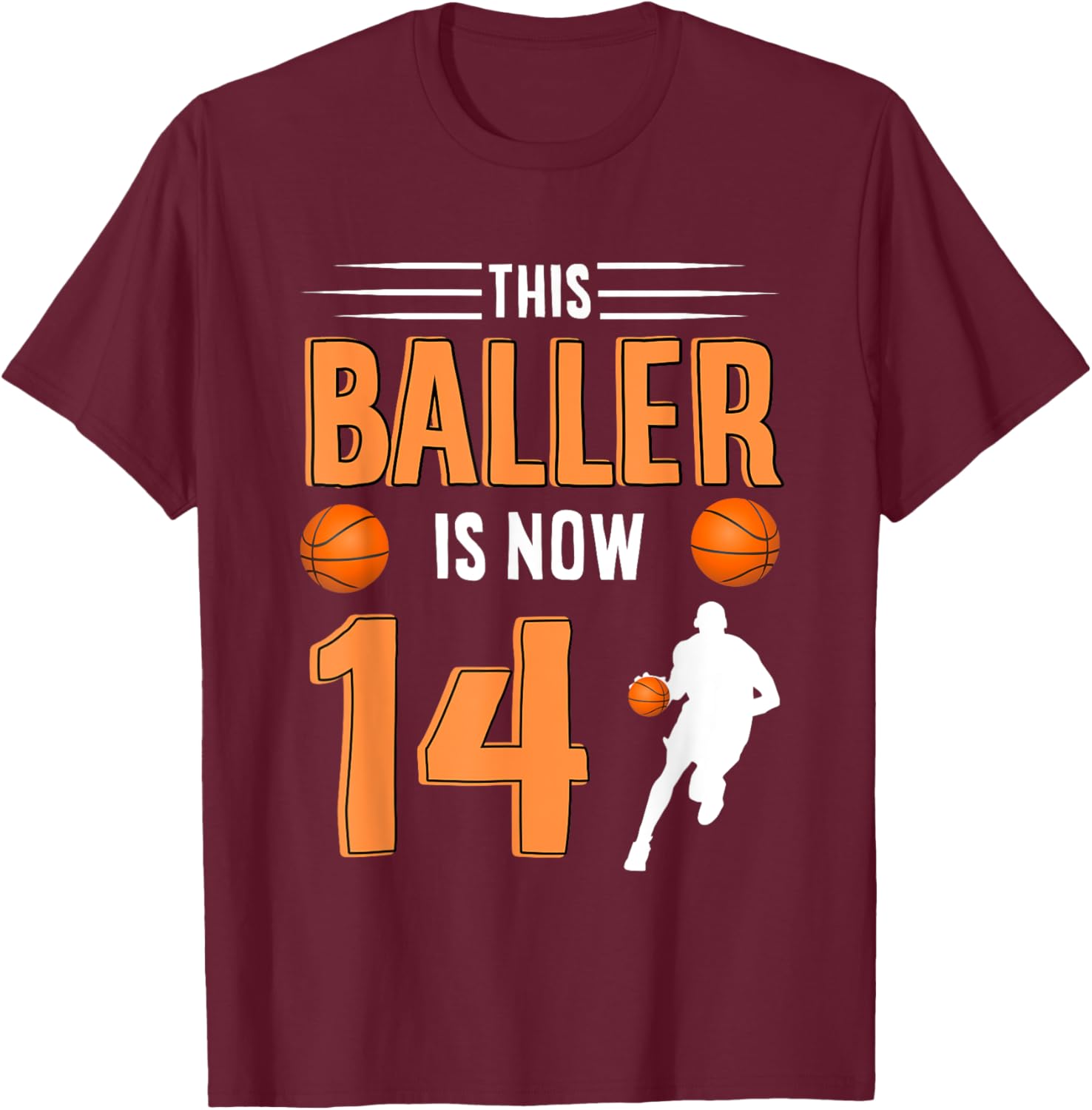 14th Birthday Basketball - This Baller is now 14 T-Shirt - T-Shirt | Maroon
