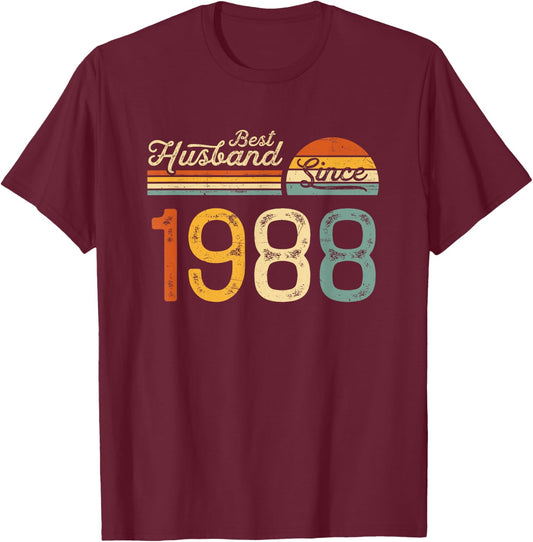 37th wedding anniversary 37 years - Best Husband Since 1988 T-Shirt - T-Shirt | Maroon