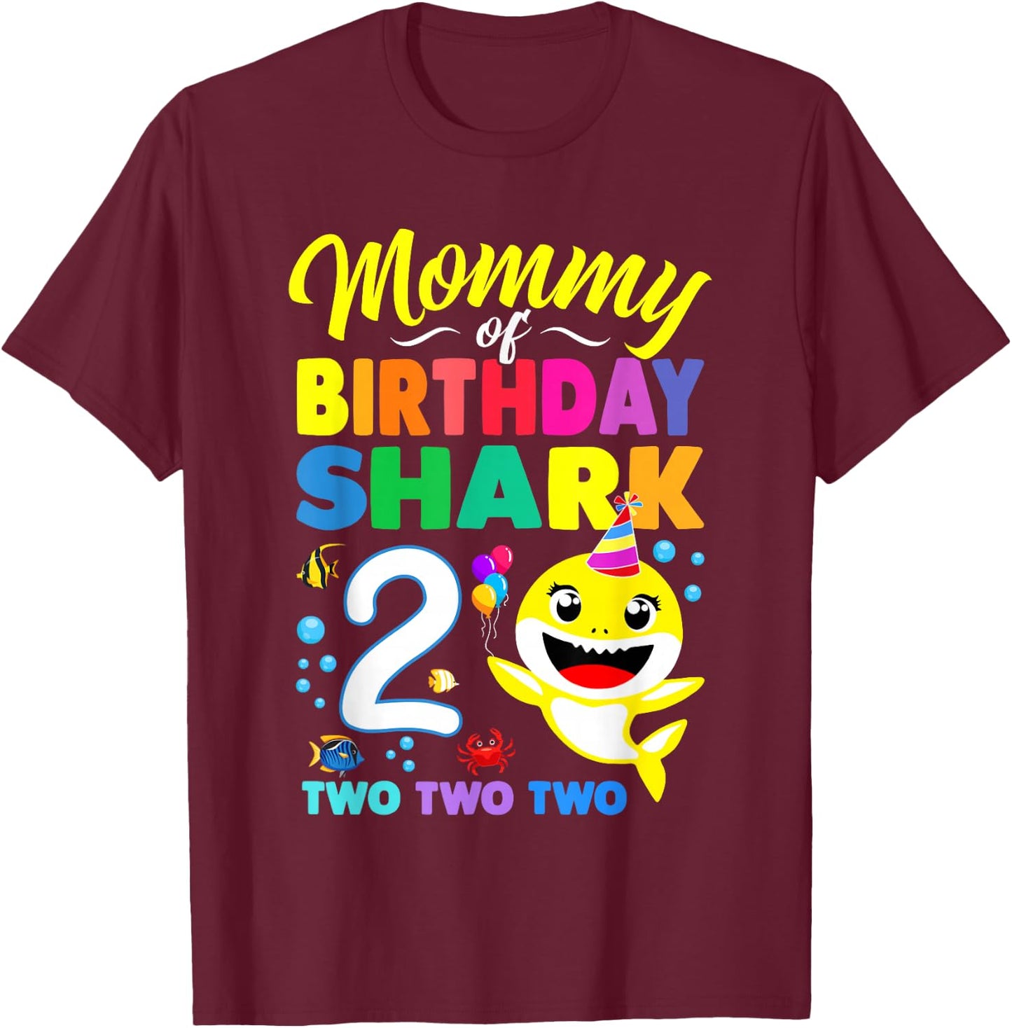 Mommy of Birthday Shark 2nd Matching Oufit Party for Family T-Shirt - T-Shirt | Maroon