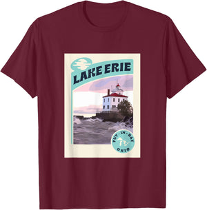 Vintage Put In Bay Lake Erie Ohio Lighthouse Travel Souvenir T-Shirt - T-Shirt | Maroon