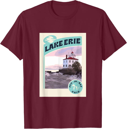 Vintage Put In Bay Lake Erie Ohio Lighthouse Travel Souvenir T-Shirt - T-Shirt | Maroon