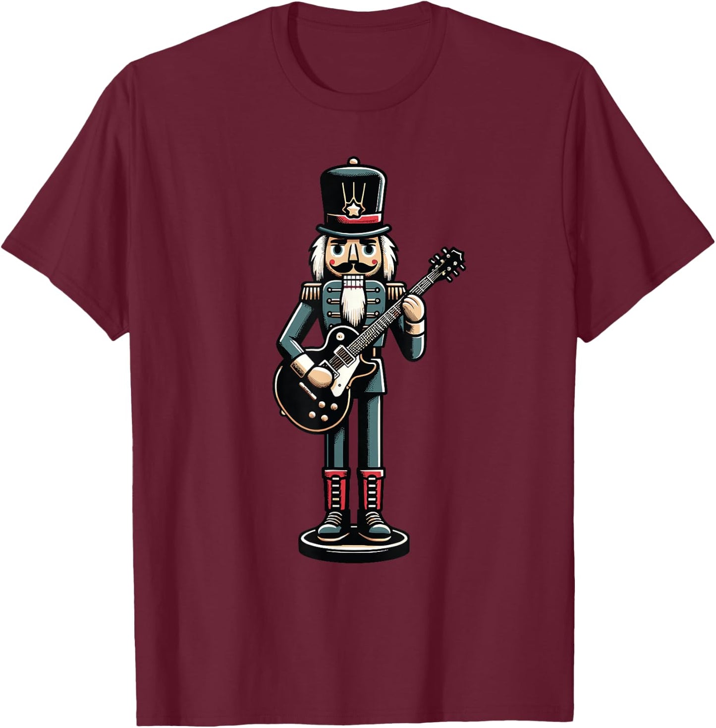 Guitar Player Nutcracker Crushing It Christmas T-Shirt - T-Shirt | Maroon
