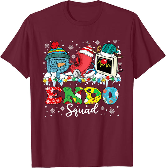 Endoscopy Squad Stomach Santa Hat Endoscopy Tech Christmas T-Shirt - T-Shirt | Maroon