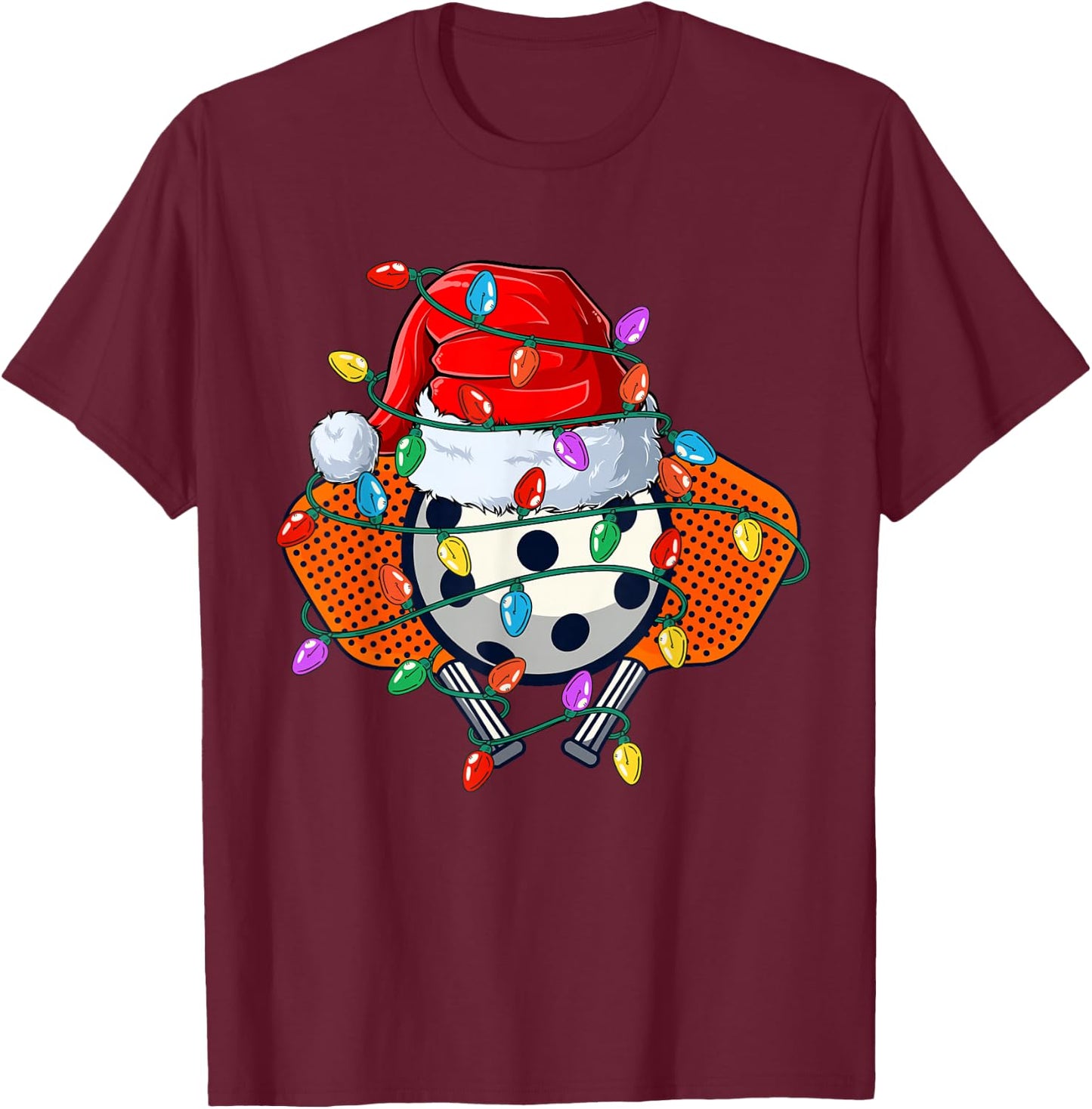 Christmas Pickleball Xmas Santa Sports Hat Ball Kids Boy Men T-Shirt - T-Shirt | Maroon