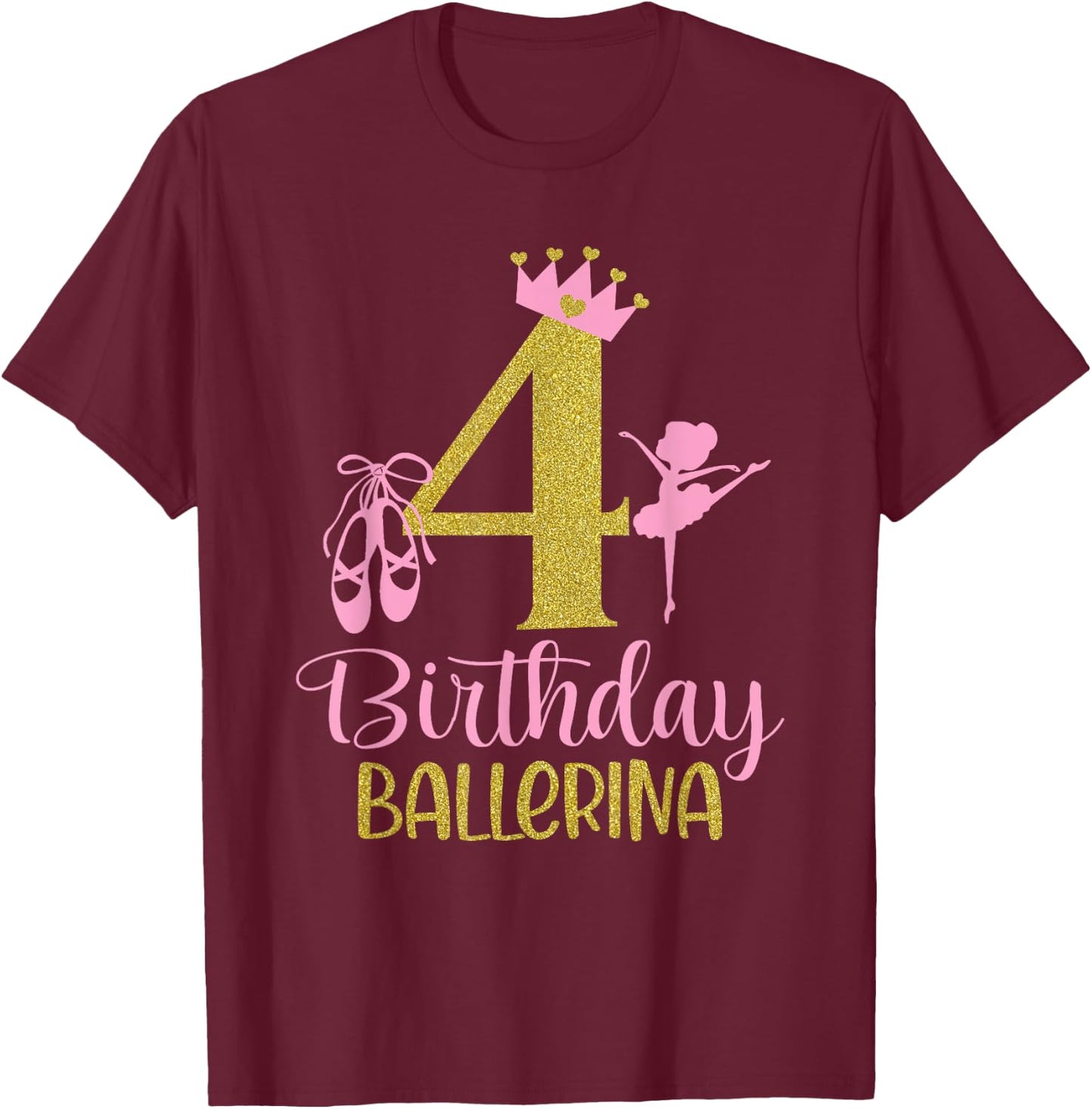 Ballerina 4th Birthday Outfit Dancer Ballet Swan Tutu Girls T-Shirt - T-Shirt | Maroon