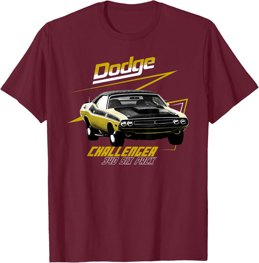 Dodge Challenger 340 Six Pack T-Shirt - T-Shirt | Maroon