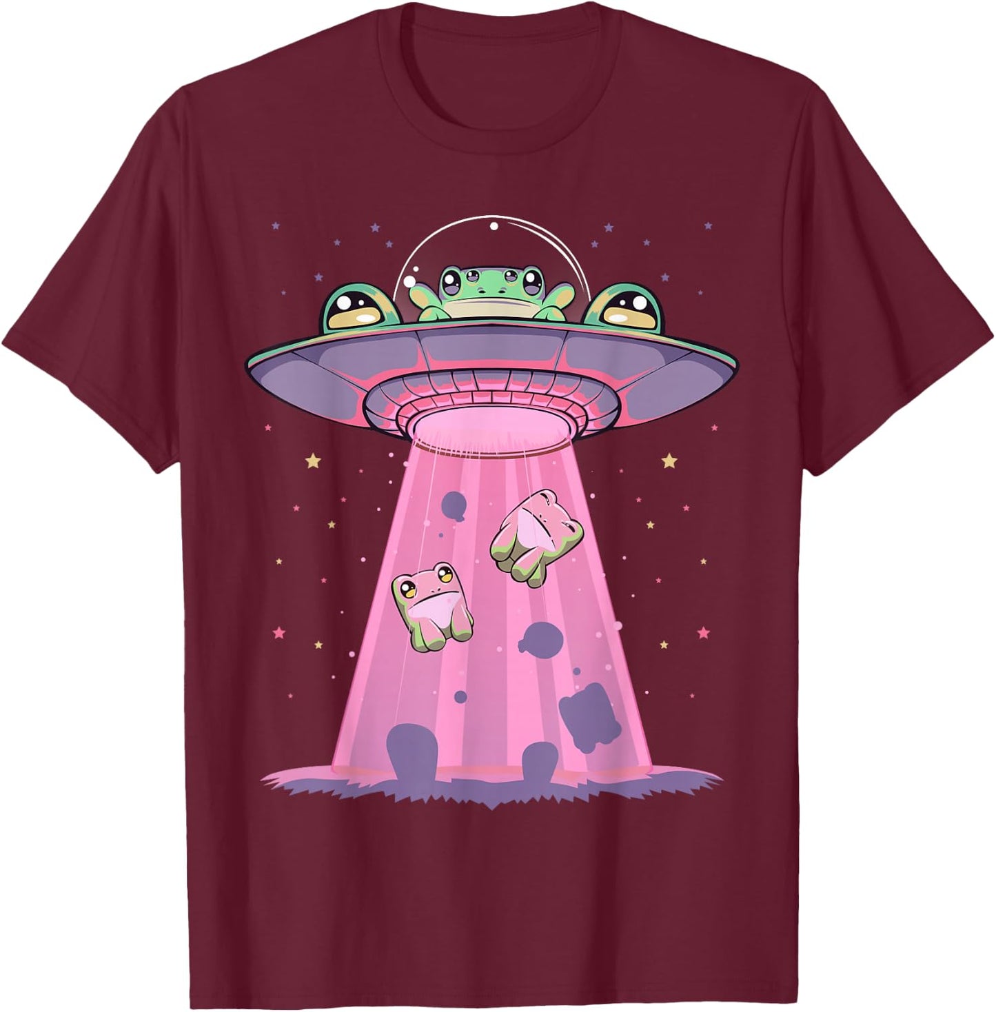 Kawaii Frogs UFO Aliens Frog T-Shirt - T-Shirt | Maroon