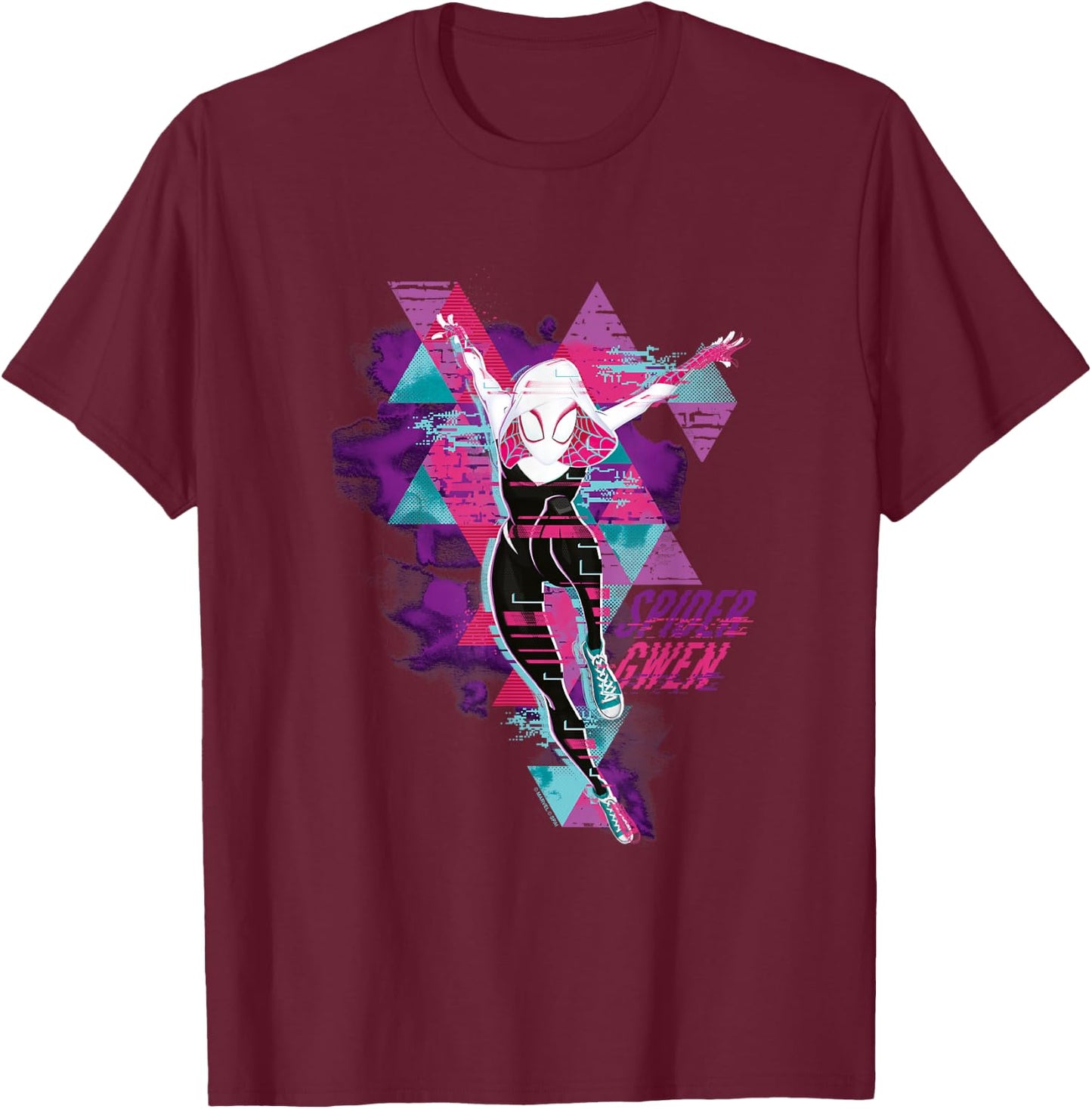 Marvel Spider-Man Across The Spider-Verse Part 1 Gwen Glitch T-Shirt - T-Shirt | Maroon