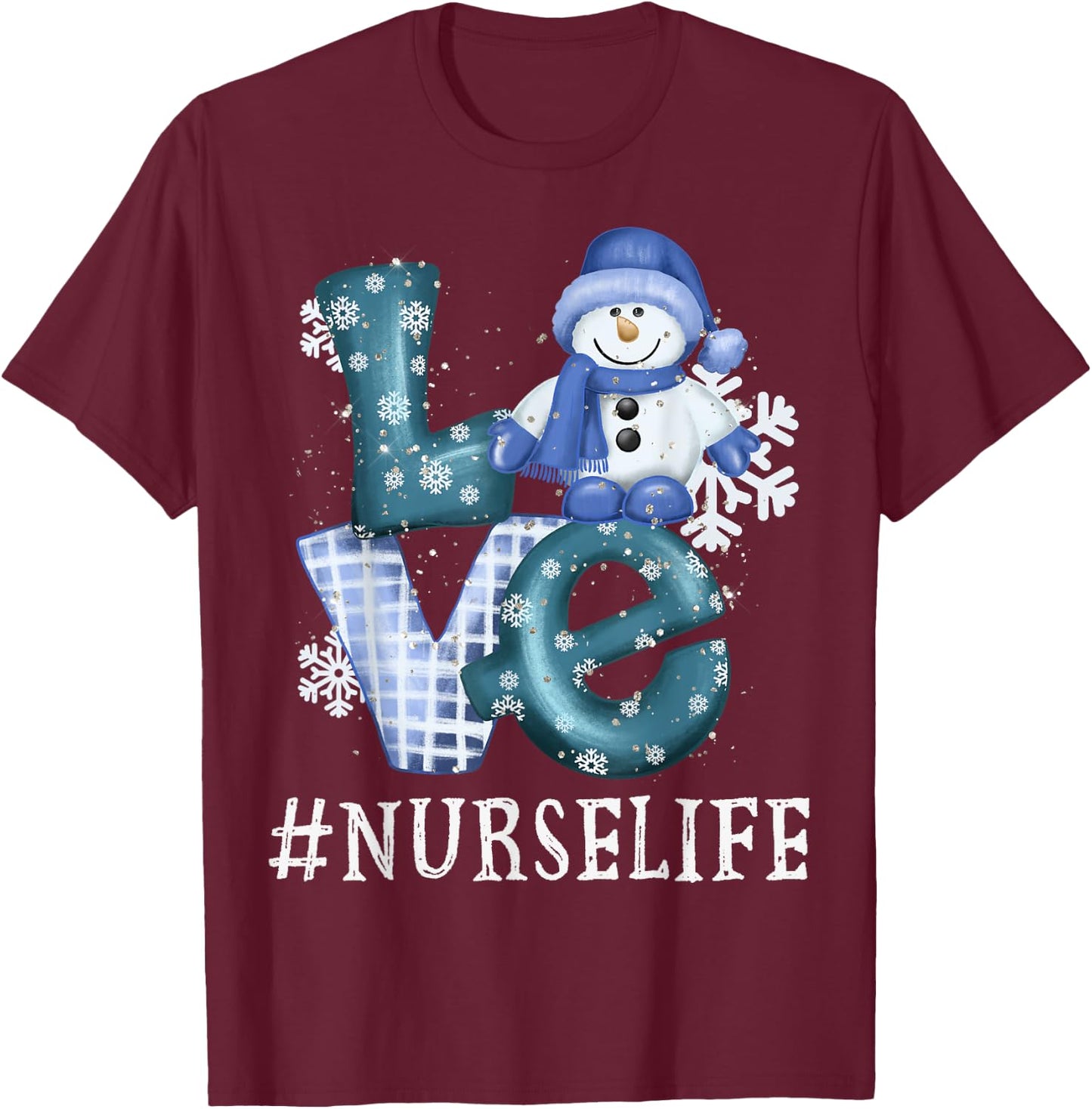 Nurse Love Snowman Xmas Funny Women Winter Season Christmas T-Shirt - T-Shirt | Maroon
