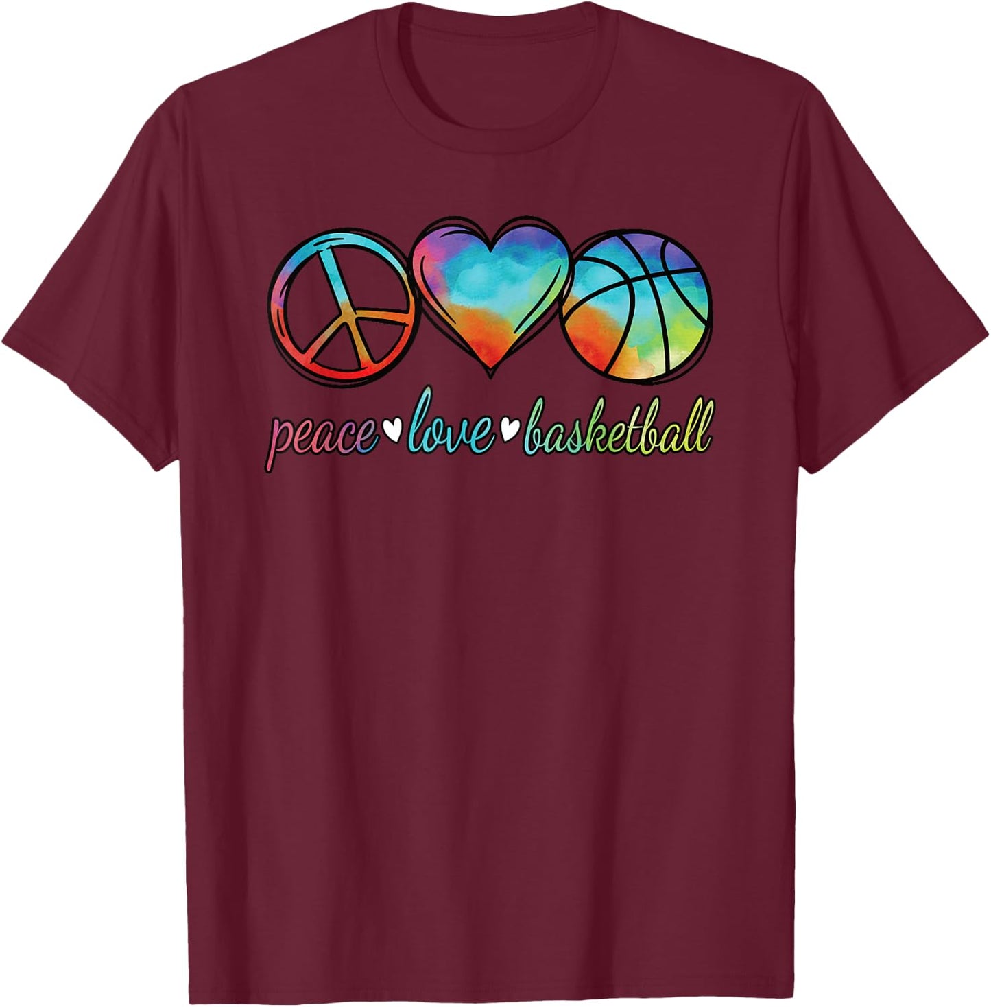 Peace Love Basketball Cute Women Girls Basketball Lover T-Shirt - T-Shirt | Maroon