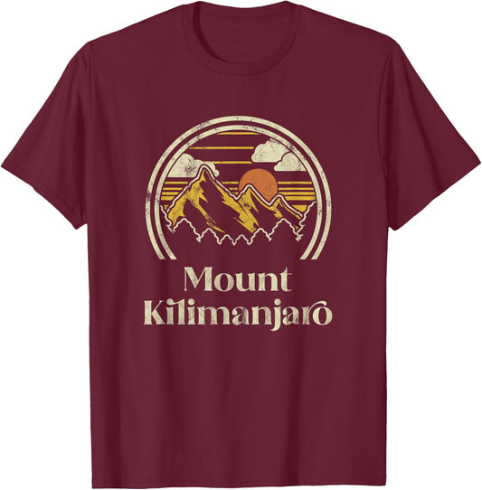 Mount Kilimanjaro Mountains Tanzania Hiking Outdoors Retro T-Shirt - T-Shirt | Maroon