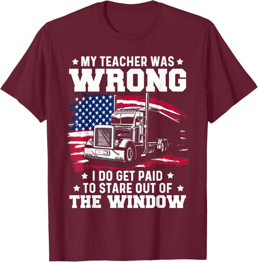 Trucker Lorry 18 Wheeler Highway Truck Driver CDL Trailer T-Shirt - T-Shirt | Maroon