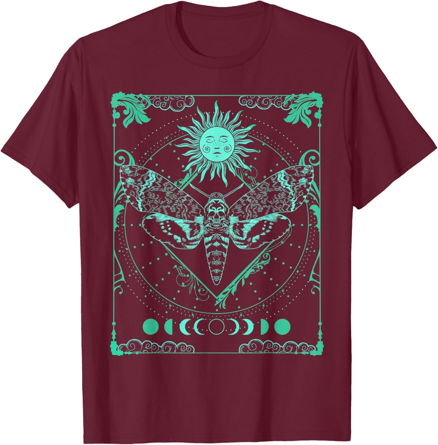 Tarot Card Death Moth Moon and Sun Gothic for Tarot Lover T-Shirt - T-Shirt | Maroon