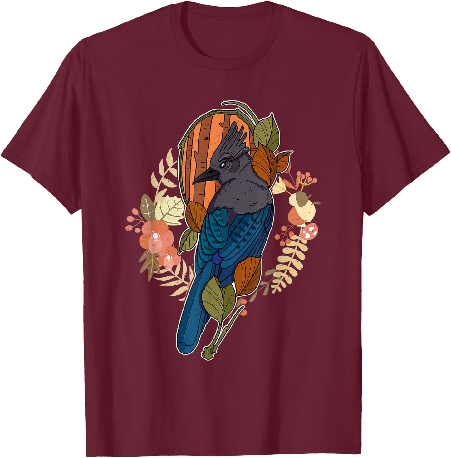 Steller’s jay wing birding birdwatching outdoor garden T-Shirt - T-Shirt | Maroon