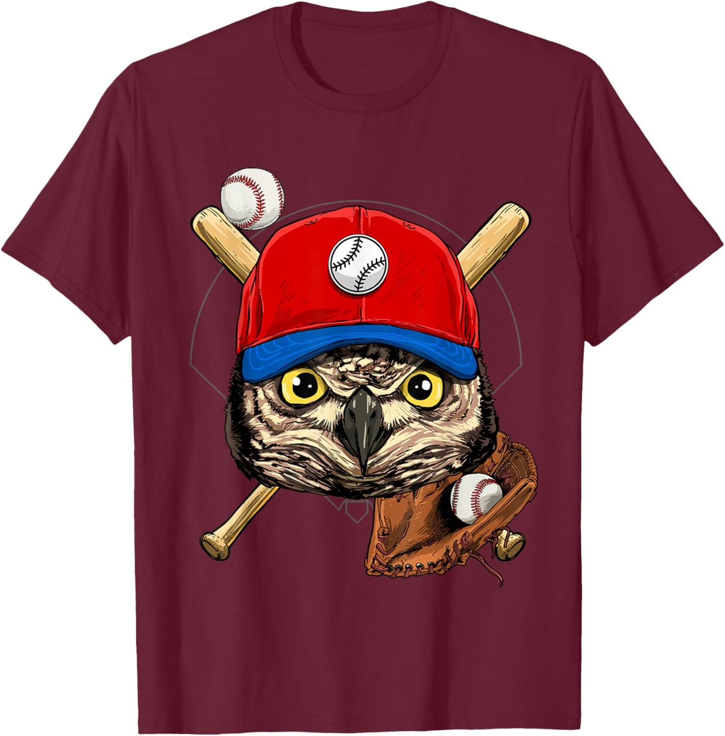 Owl Baseball Owl Lovers Baseball Player T-Shirt - T-Shirt | Maroon