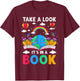 Take A Look It's in A Book Reading Vintage Retro Rainbow T-Shirt - T-Shirt | Maroon