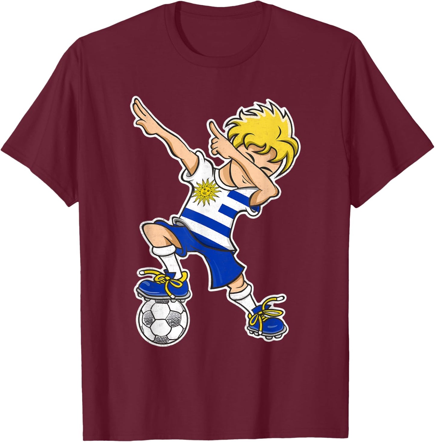 Uruguay Soccer Jersey Dabbing Boy Uruguayan Flag T-Shirt - T-Shirt | Maroon