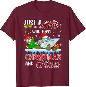 Just A Girl Loves Christmas And Cruises Santa Cruise Gnome T-Shirt - T-Shirt | Maroon
