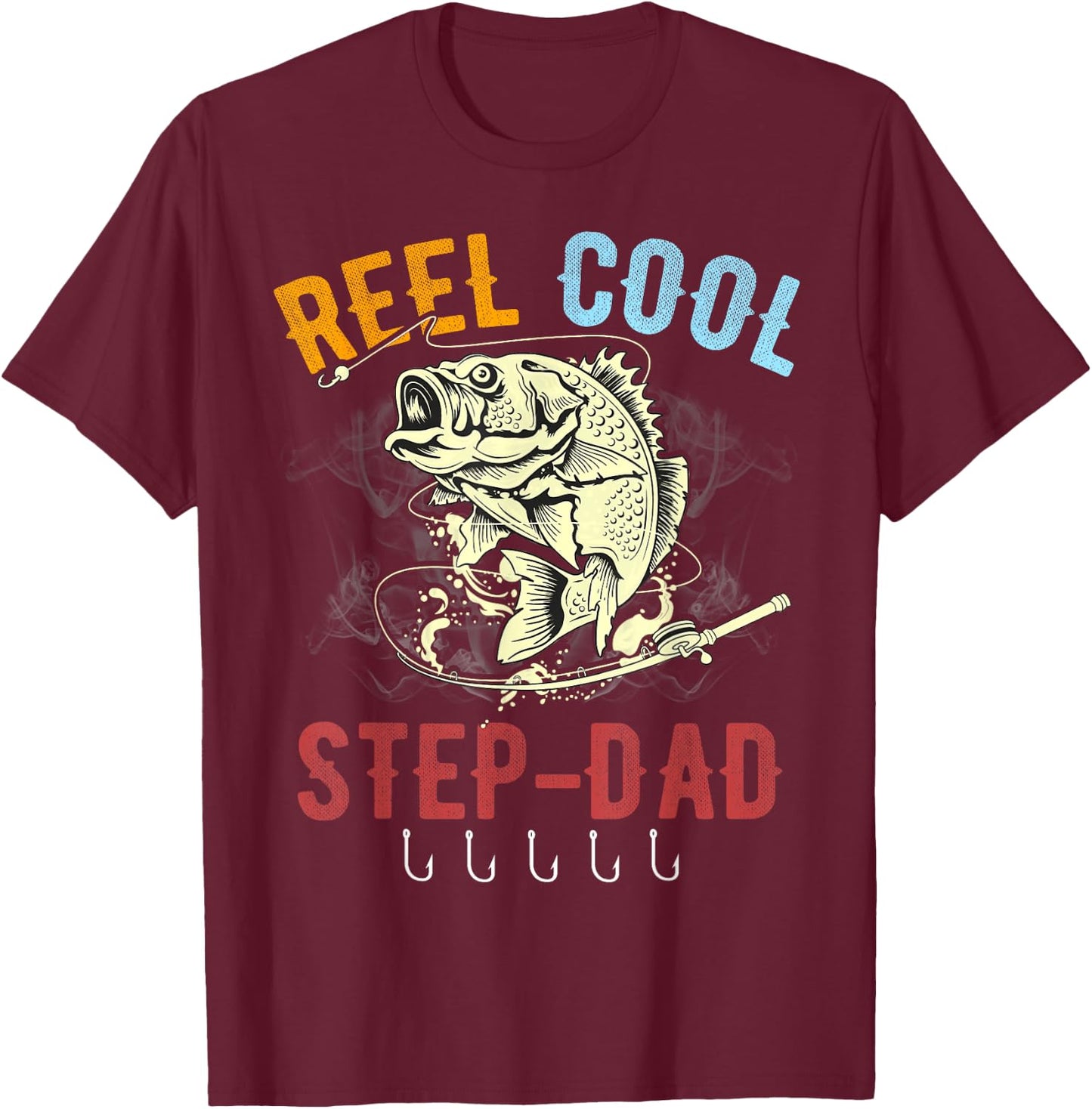 Funny Fathers Day Vintage Fishing Reel Cool Step-Dad T-Shirt - T-Shirt | Maroon