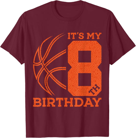 It's My 8th Birthday Basketball 8th Birthday T-Shirt - T-Shirt | Maroon