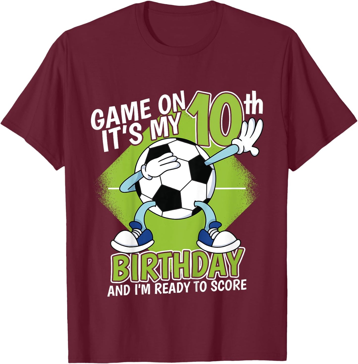 Kids 10 Year Old Soccer Player Boy 10th Birthday Soccer Theme T-Shirt - T-Shirt | Maroon