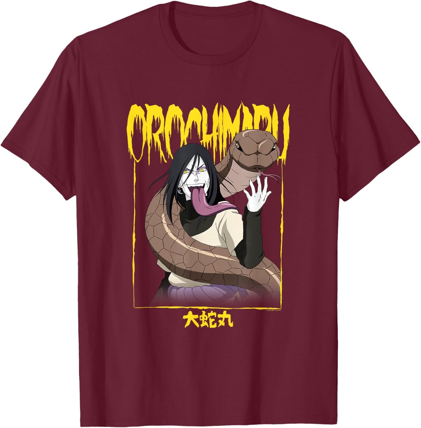 Naruto Shippuden Orochimaru Logo and Frame T-Shirt - T-Shirt | Maroon