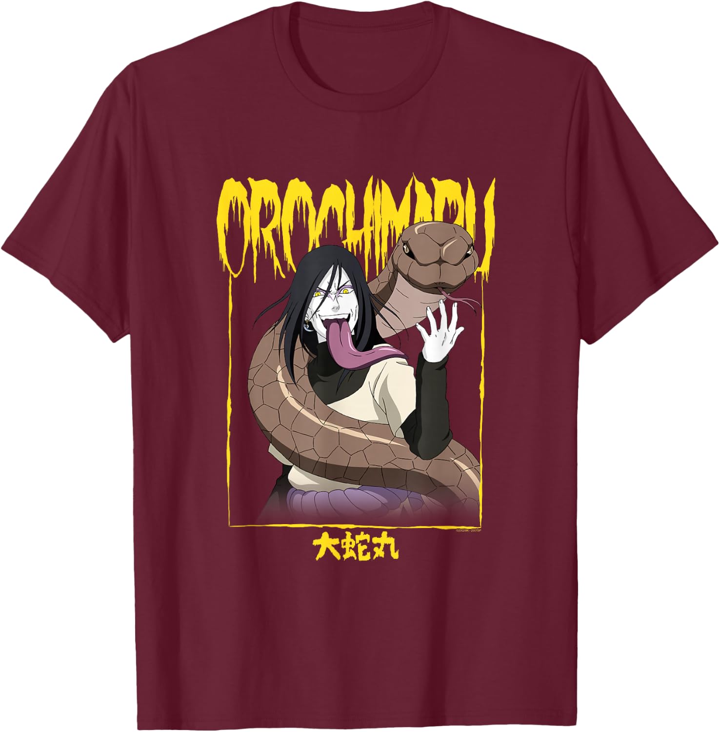 Naruto Shippuden Orochimaru Logo and Frame T-Shirt - T-Shirt | Maroon