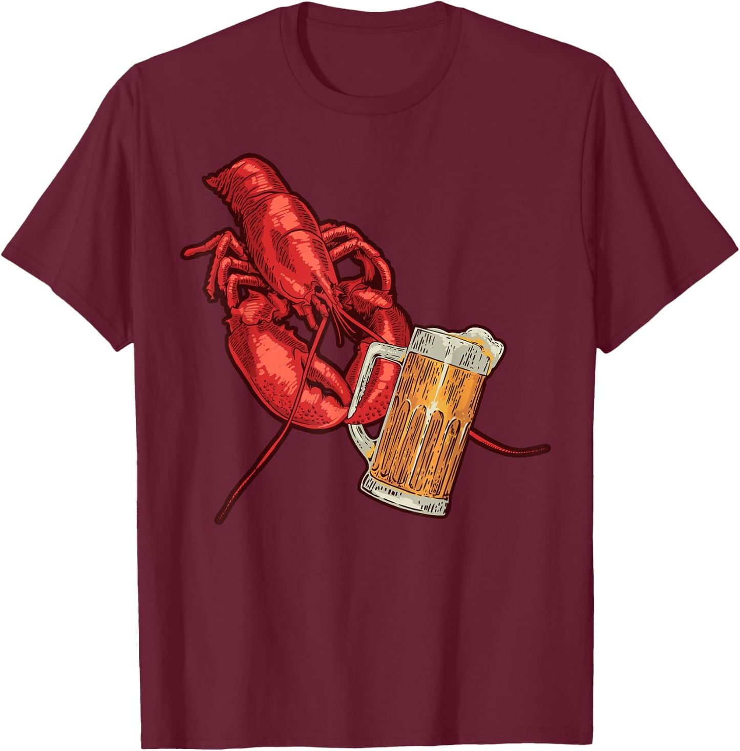 Lobster Crustacean Beer Drinking Funny Lobster T-Shirt - T-Shirt | Maroon