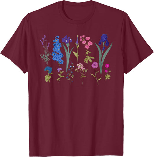 Subtle Bi Pride Bisexual Pride Bi Flag Wildflower T-Shirt - T-Shirt | Maroon