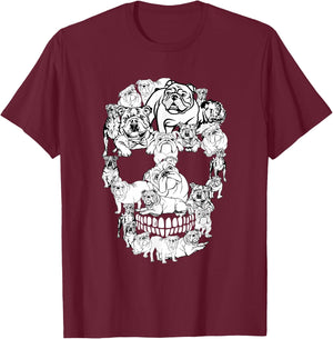 English Bulldog Skull Dog Lovers Horror Halloween Costumes Men Women Kids T-Shirt - T-Shirt | Maroon