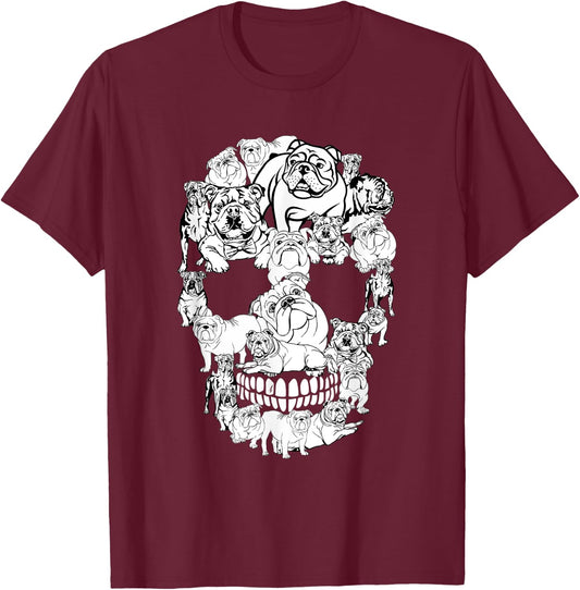 English Bulldog Skull Dog Lovers Horror Halloween Costumes Men Women Kids T-Shirt - T-Shirt | Maroon