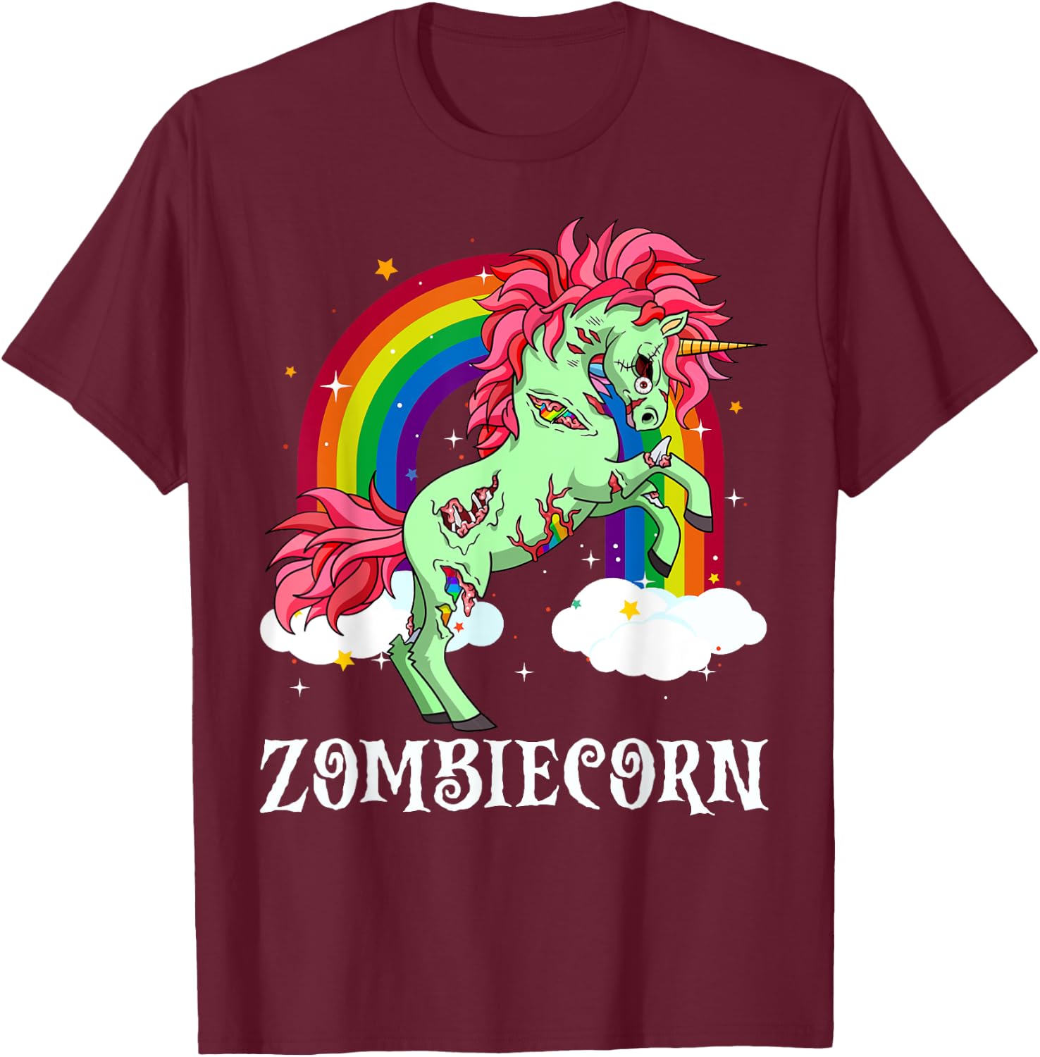 Zombiecorn Zombie Unicorn Halloween Women Girls Rainbow T-Shirt - T-Shirt | Maroon