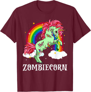 Zombiecorn Zombie Unicorn Halloween Women Girls Rainbow T-Shirt - T-Shirt | Maroon