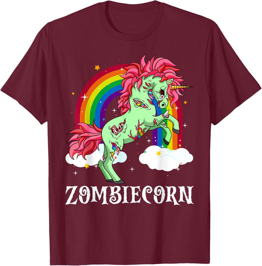 Zombiecorn Zombie Unicorn Halloween Women Girls Rainbow T-Shirt - T-Shirt | Maroon