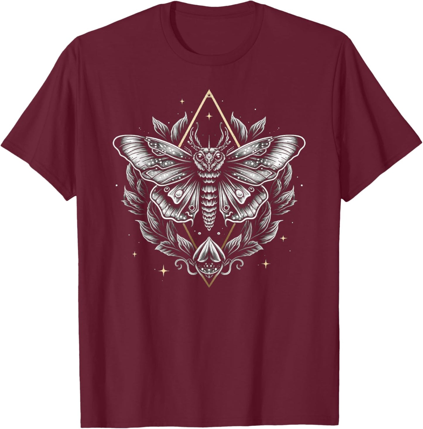 Last Gasp Graphics Moth Lepidoptera Heterocera Folkloric Wiccan Nature Goth T-Shirt - T-Shirt | Maroon