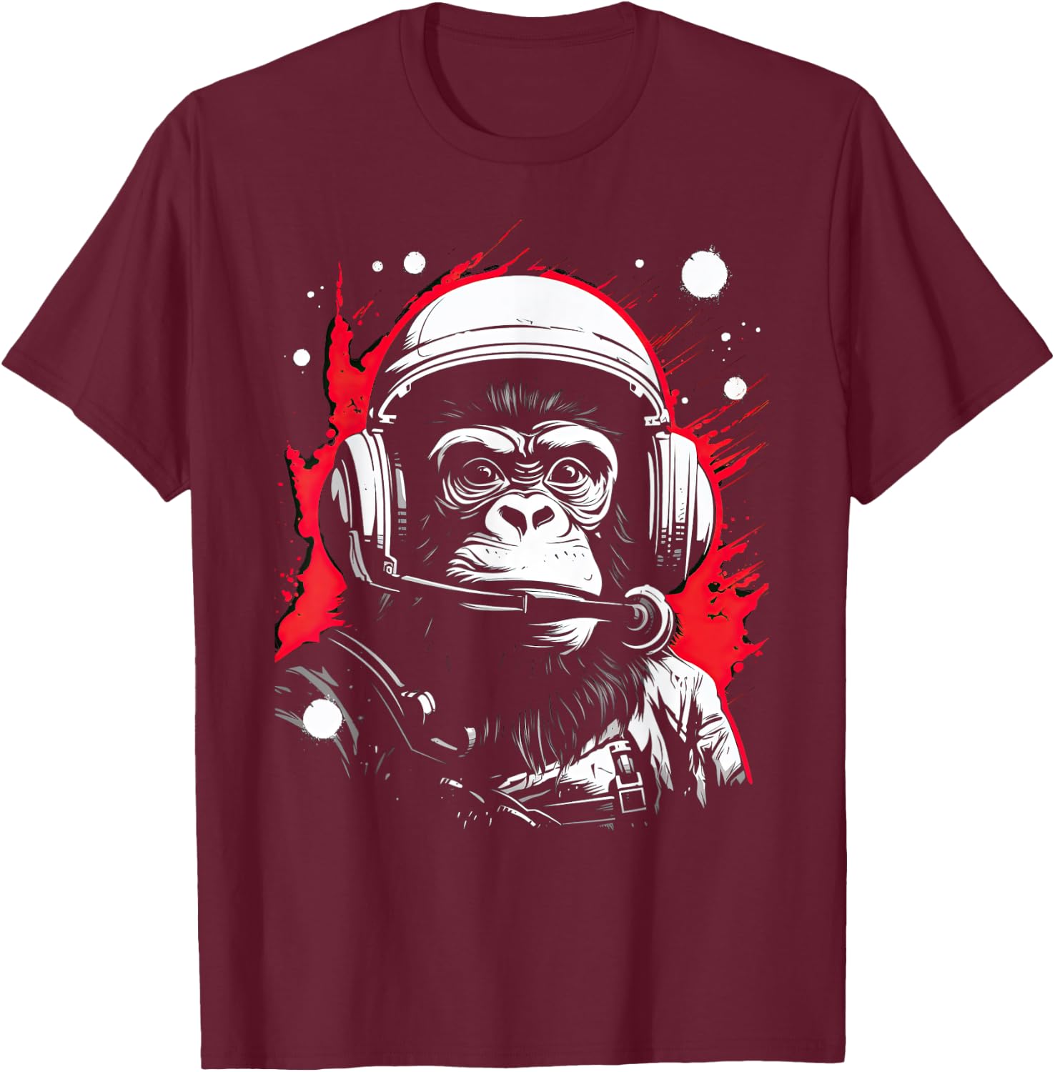 Iconic Monkey Astronaut in Astronautsuit in Space T-Shirt - T-Shirt | Maroon