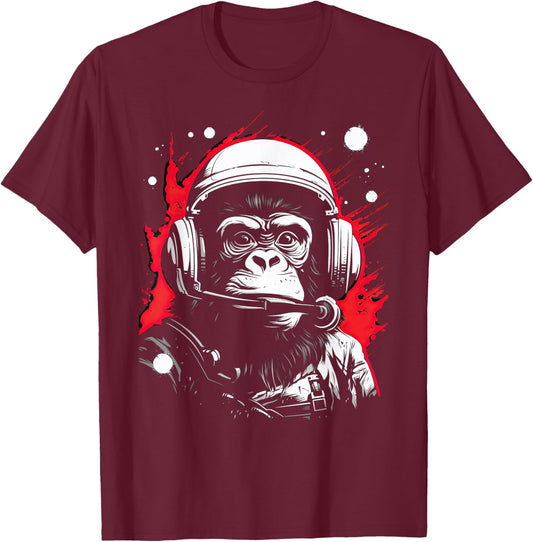 Iconic Monkey Astronaut in Astronautsuit in Space T-Shirt - T-Shirt | Maroon