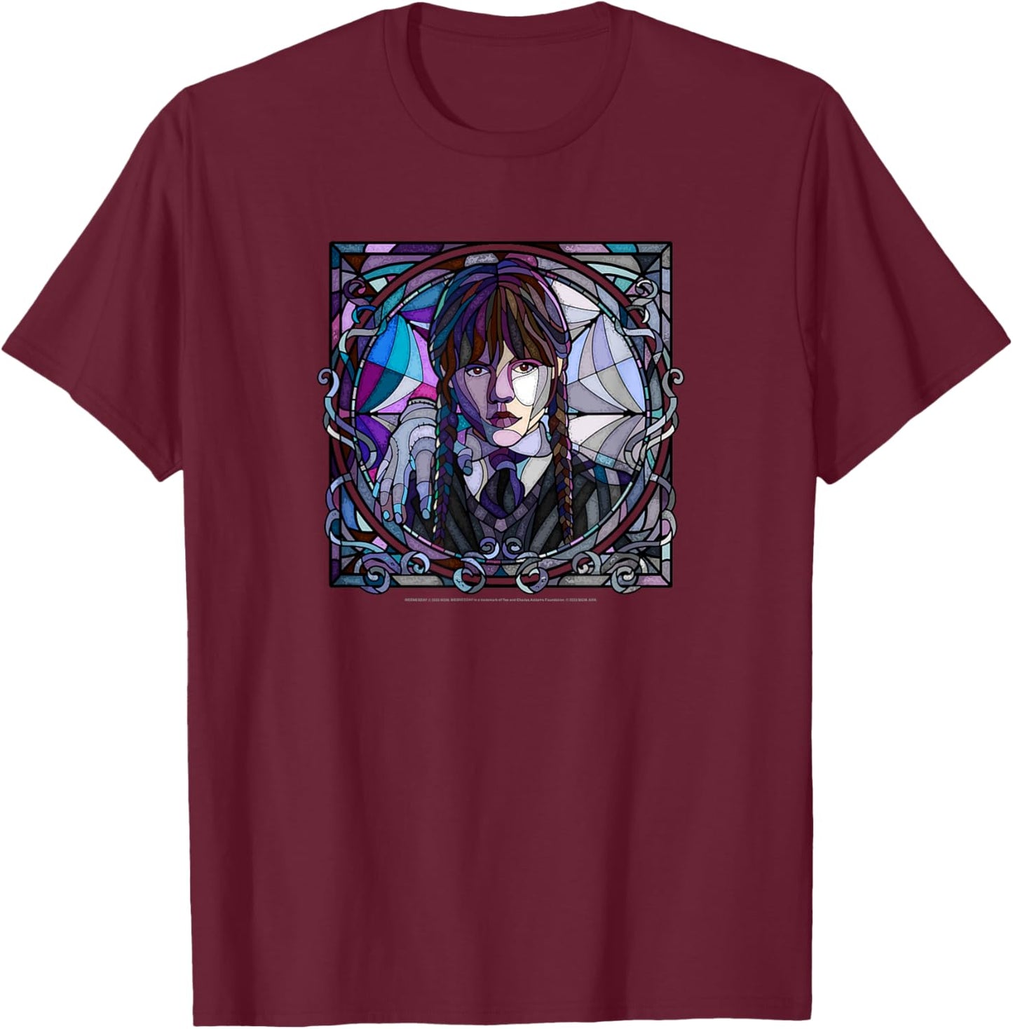 Wednesday & Thing Stained Glass Square Portrait T-Shirt - T-Shirt | Maroon