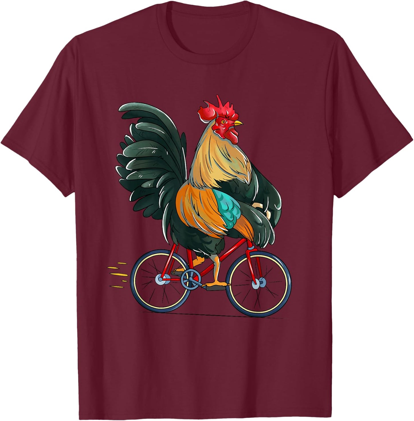 Rooster Riding Bicycle Cute Biker Cyclist T-Shirt - T-Shirt | Maroon