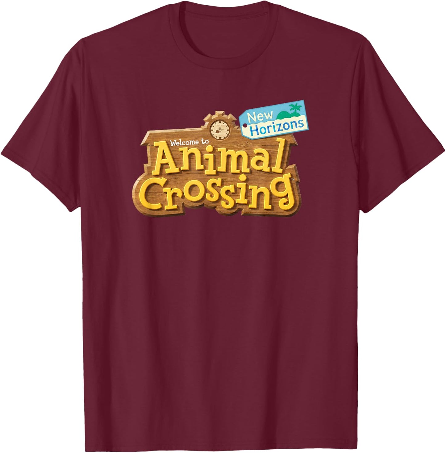 Animal Crossing: New Horizons Welcome Sign Front Logo T-Shirt - T-Shirt | Maroon
