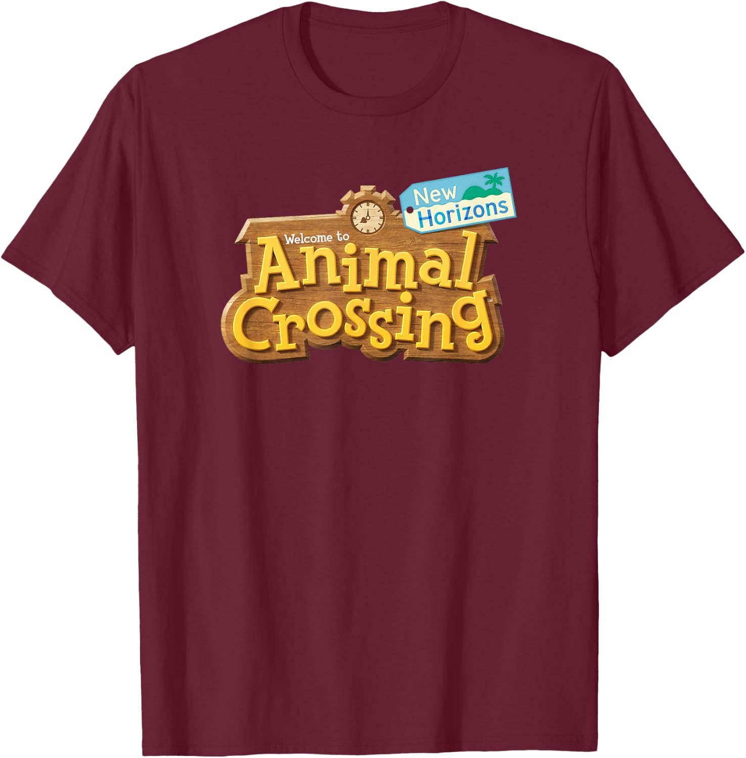 Animal Crossing: New Horizons Welcome Sign Front Logo T-Shirt - T-Shirt | Maroon