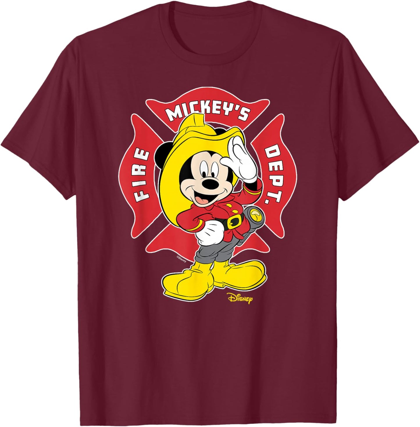 Mickey Mouse - Fire Department Career Badge T-Shirt - T-Shirt | Maroon