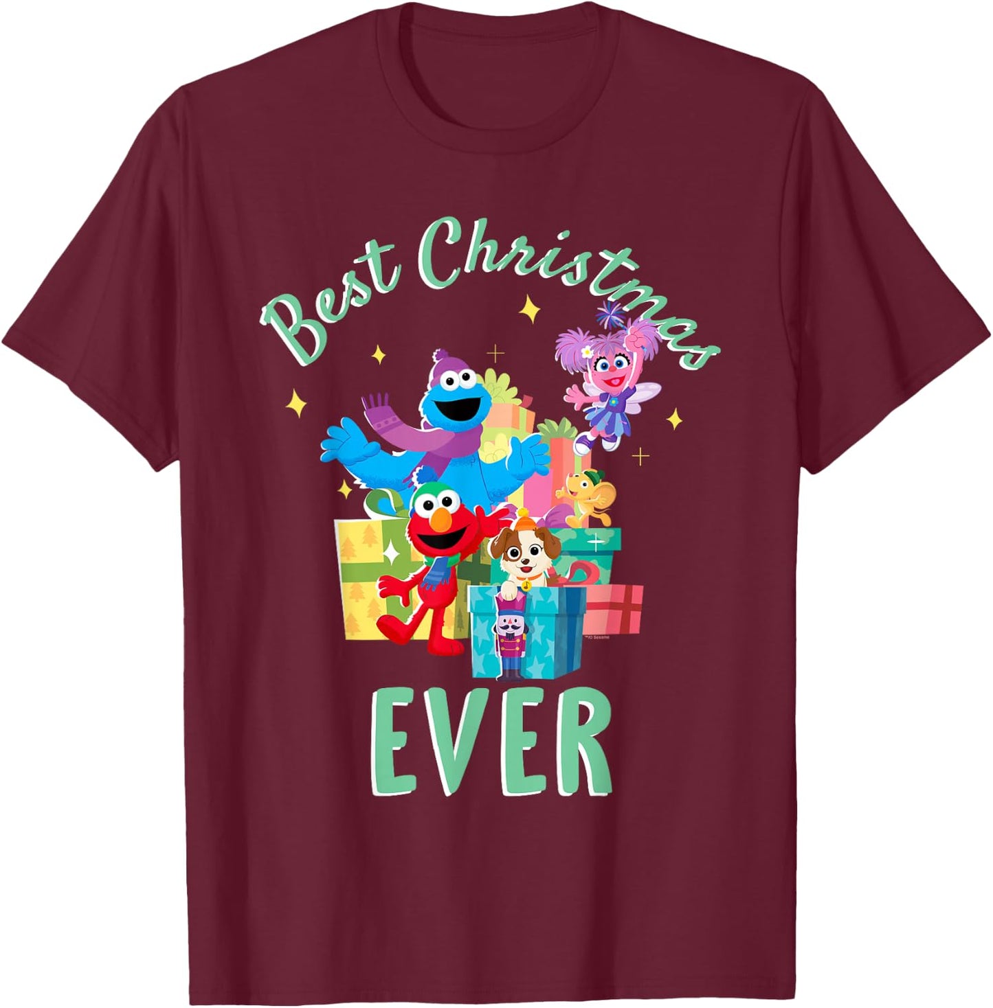 Sesame Street Merry Christmas Elmo, Tango, Abby Cadabby T-Shirt - T-Shirt | Maroon