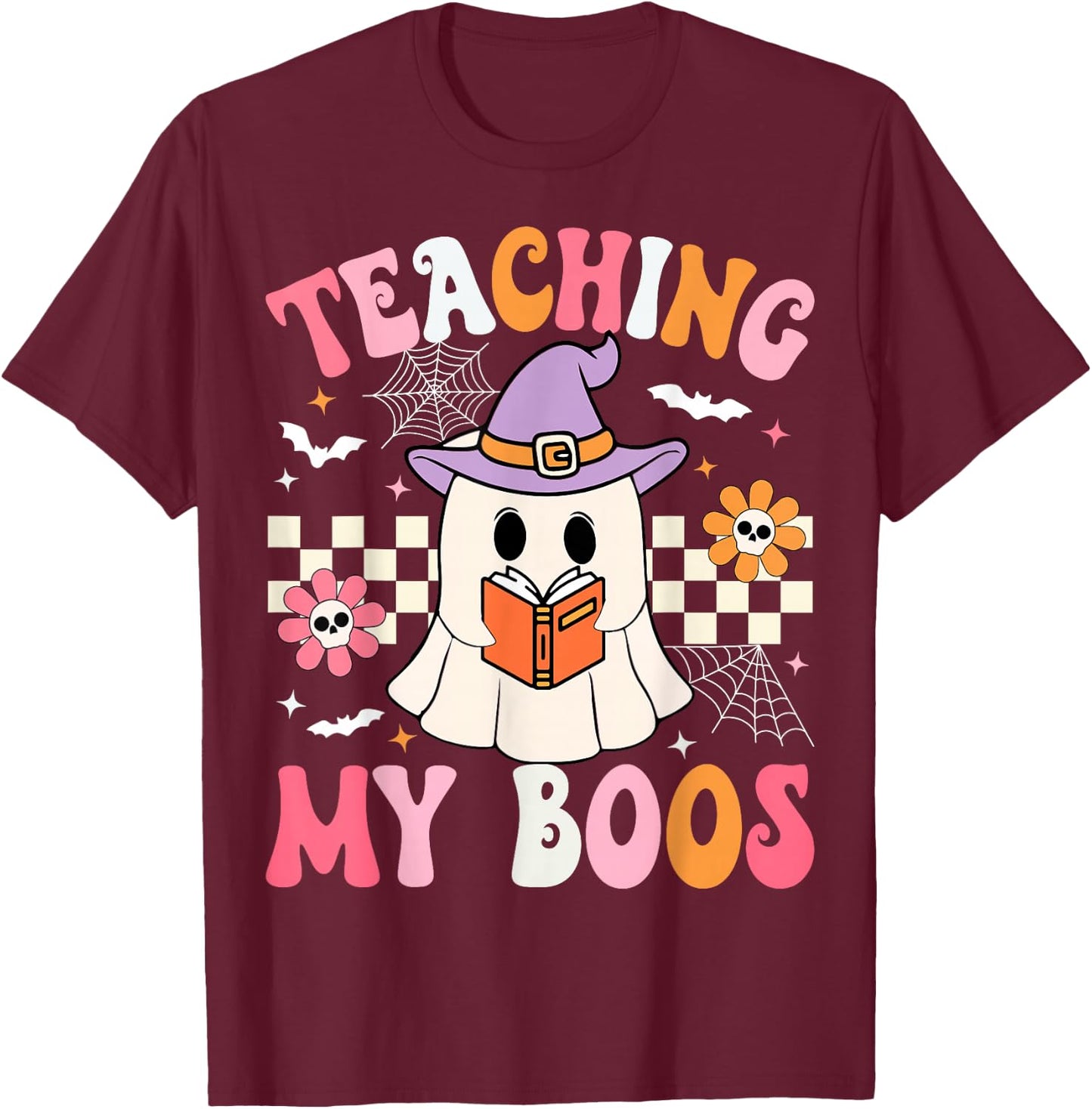 Groovy Teaching My Boos Teacher Ghost Halloween Teacher T-Shirt - T-Shirt | Maroon