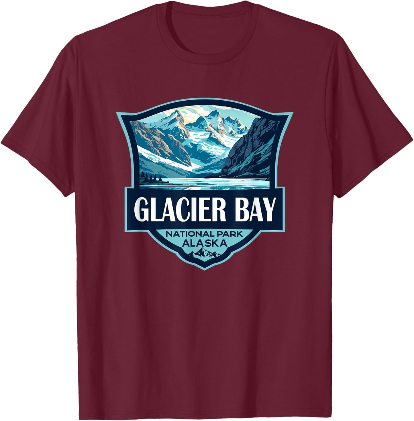 Glacier Bay National Park Illustration Travel Retro Badge T-Shirt - T-Shirt | Maroon