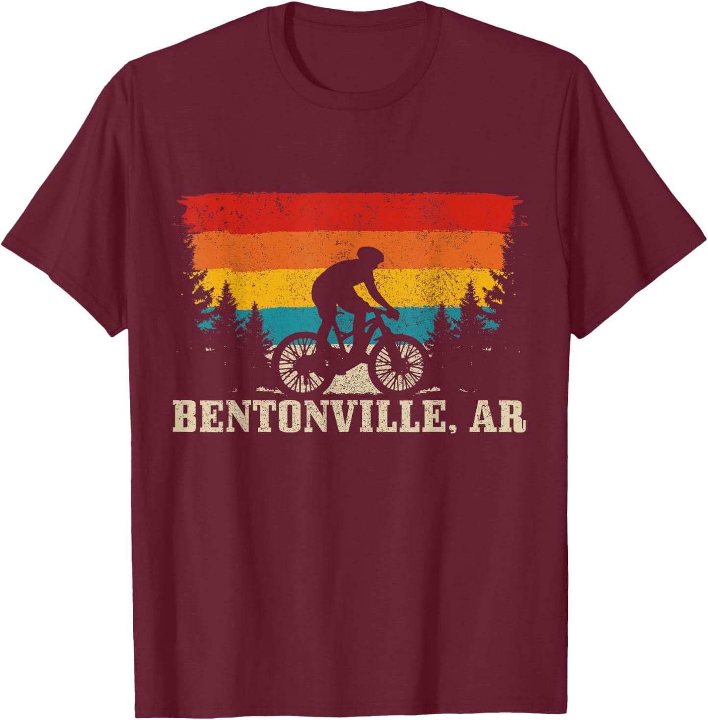 Bentonville Arkansas Vintage Mountain Bike Cycling T-Shirt - T-Shirt | Maroon