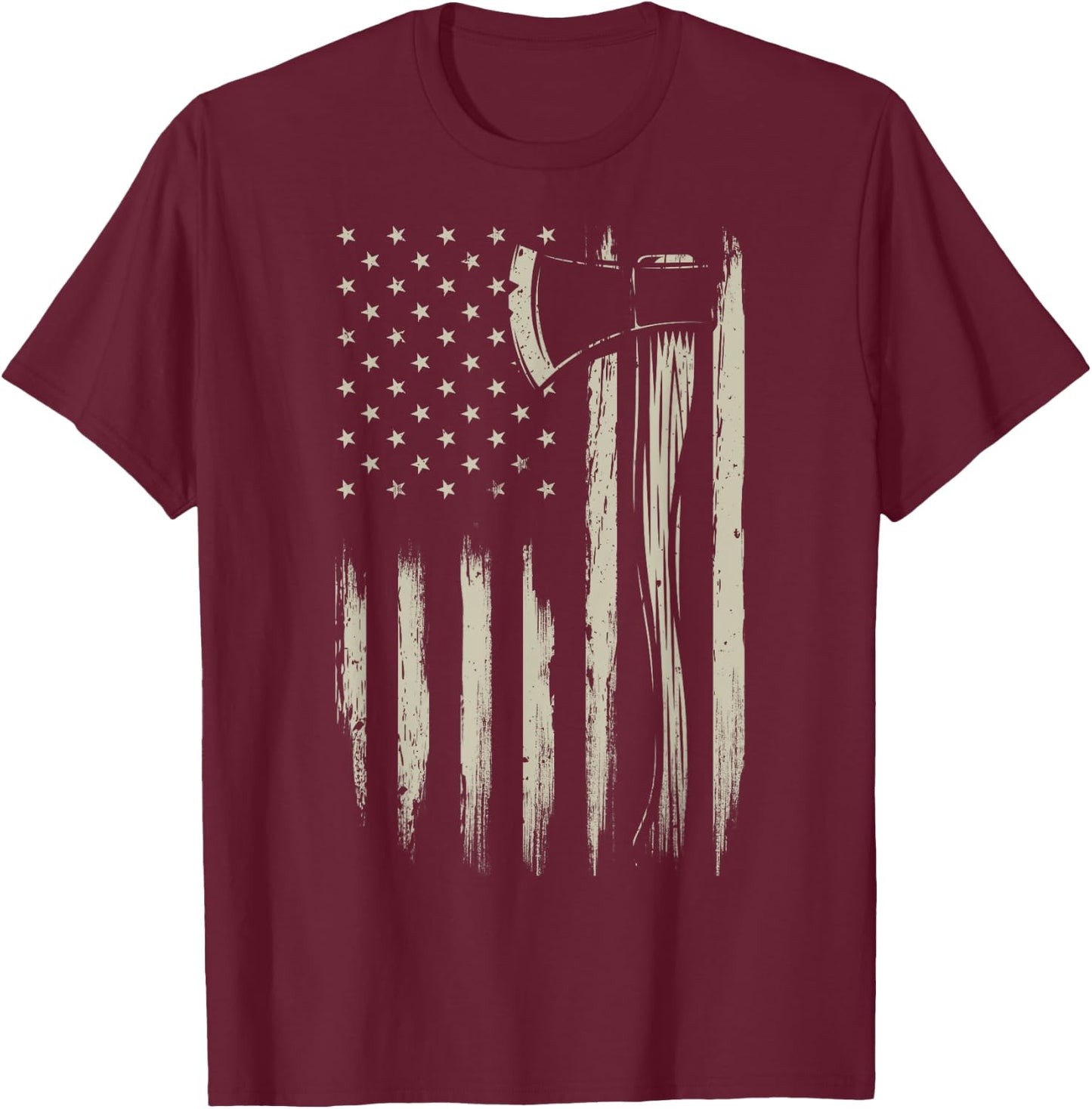 Bushcraft Axe American Flag Bushcrafting Hatchet USA Flag T-Shirt - T-Shirt | Maroon