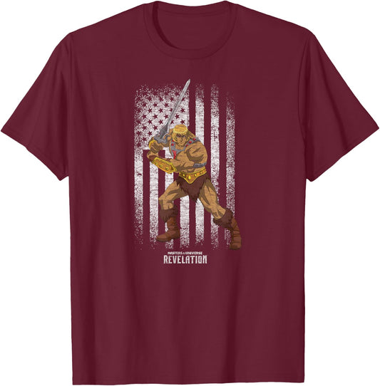 Masters of The Universe - He-Man Distressed Flag T-Shirt - T-Shirt | Maroon