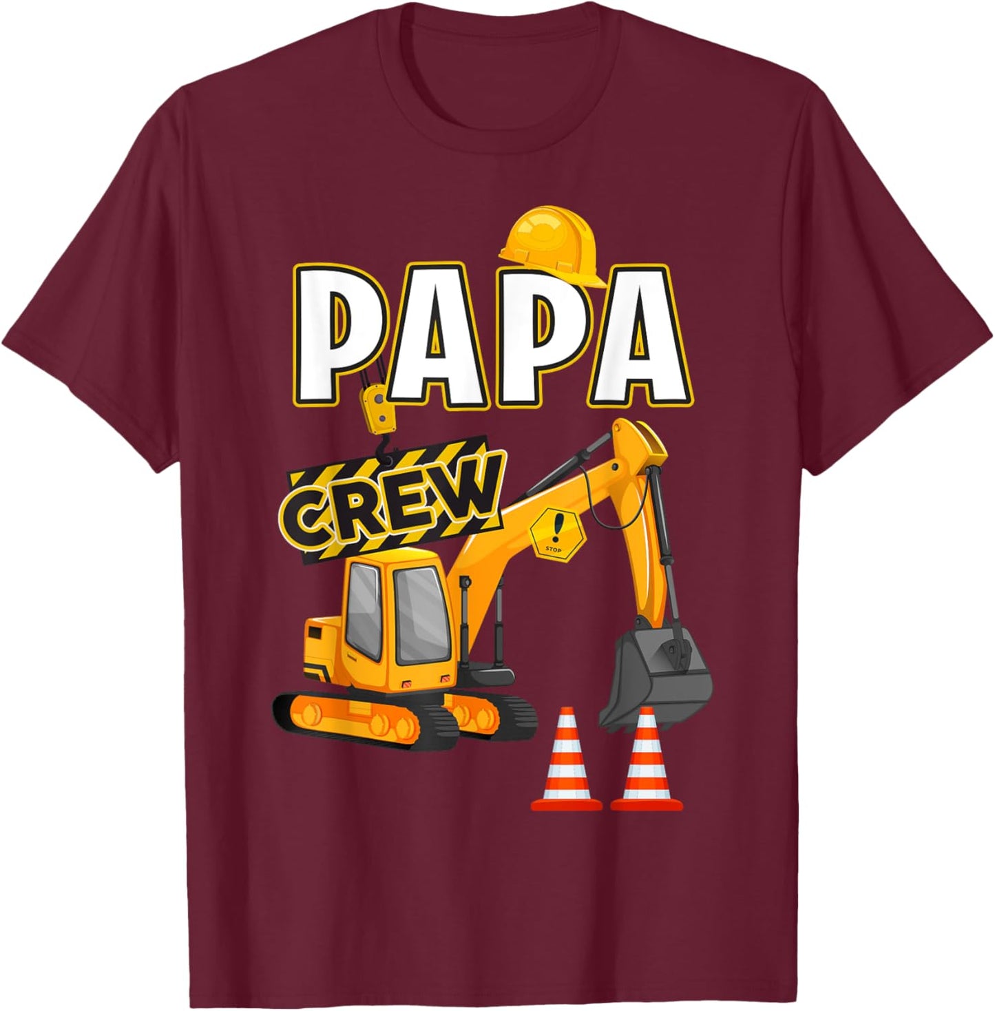 Papa of The Birthday Crew Construction B-Day Matching Family T-Shirt - T-Shirt | Maroon