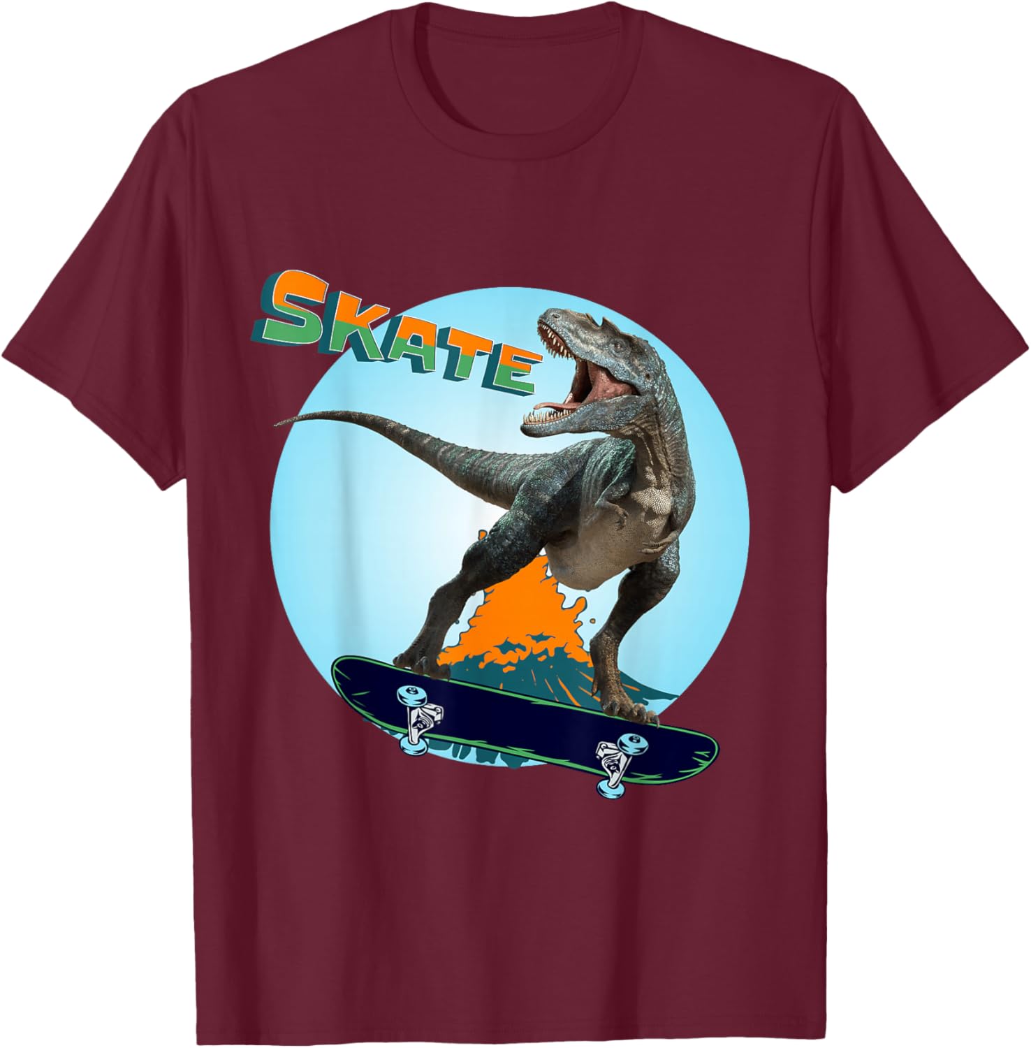 Cool Boys Skateboarding T Rex Dinosaur Skateboard Skate T-Shirt - T-Shirt | Maroon